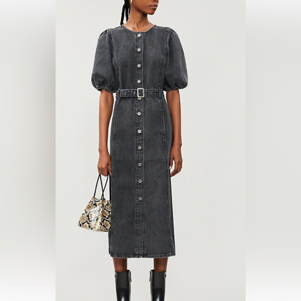 Gestuz Black Denim Button-Down Dress
